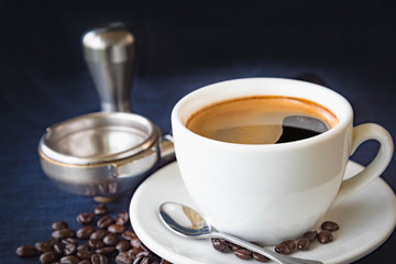 Coffee cup and beans with Equipment for coffee