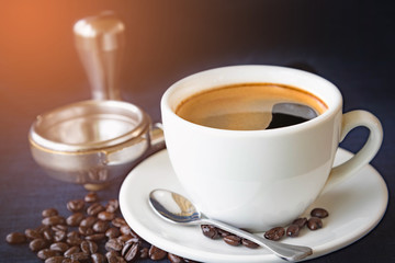 Coffee cup and beans with Equipment for coffee