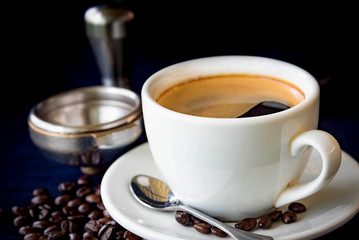 Coffee cup and beans with Equipment for coffee