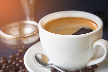Coffee cup and beans with Equipment for coffee