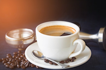Coffee cup and beans with Equipment for coffee