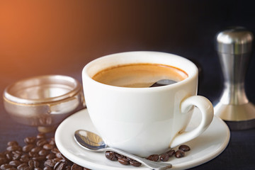Coffee cup and beans with Equipment for coffee