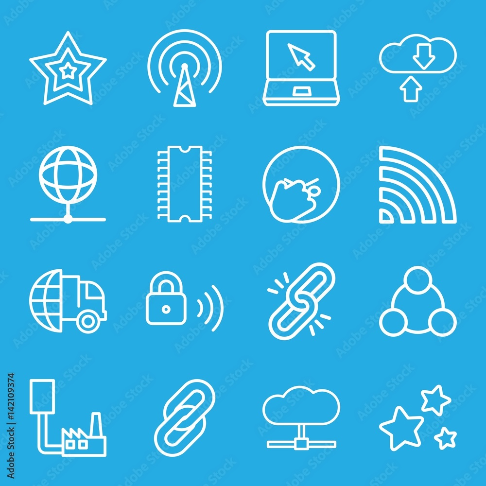 Poster set of 16 network outline icons