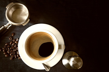 Coffee cup and beans with Equipment for coffee