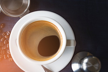 Coffee cup and beans with Equipment for coffee