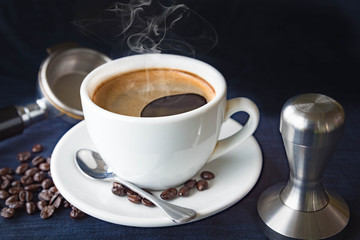 Coffee cup and beans with Equipment for coffee