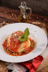 capellini Plate with tomato sauce and peas
