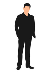 Vector, isolated silhouette of a man in a suit, hands in pockets
