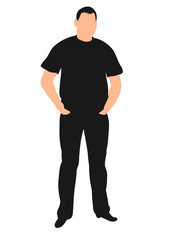Fototapeta na wymiar Vector, isolated silhouette man standing, hands in pockets