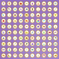 100 art icons set in cartoon style