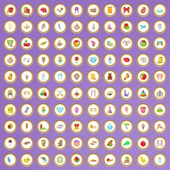 100 baby icons set in cartoon style
