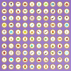 100 bad habits icons set in cartoon style