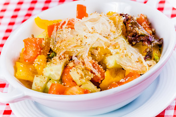 Vegetable salad in white bowl