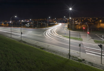 night crossroad in the city Nitra, Slovakia, LED streetlights