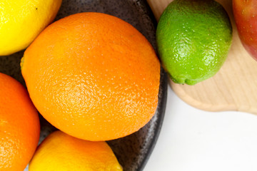 Close-up view of citrus fruit on a cutting board