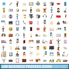 100 busness process icons set, cartoon style