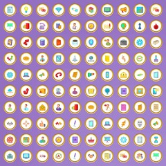 100 business strategy icons set in cartoon style