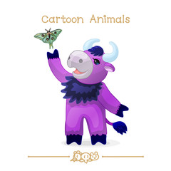 Toons series cartoon animals: bull and butterfly