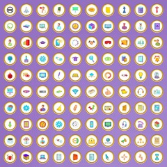 100 business workshop icons set in cartoon style