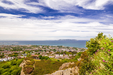 View from Kiliney Hill by Dublin on village and coast