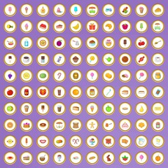 100 candy and dessert icons set in cartoon style
