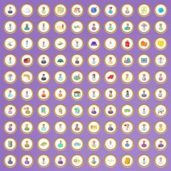 100 career icons set in cartoon style