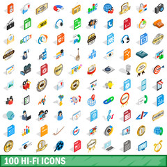 100 hi-fi icons set, isometric 3d style