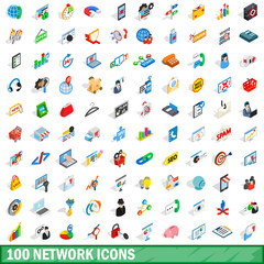 100 network icons set, isometric 3d style