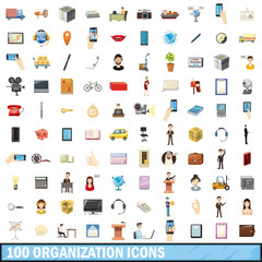 100 organization icons set, cartoon style
