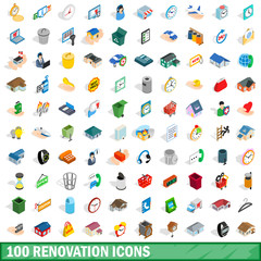 100 renovation icons set, isometric 3d style