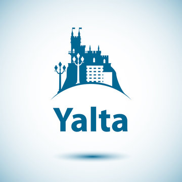 Vector city skyline with landmarks Yalta, Crimea, Russia.