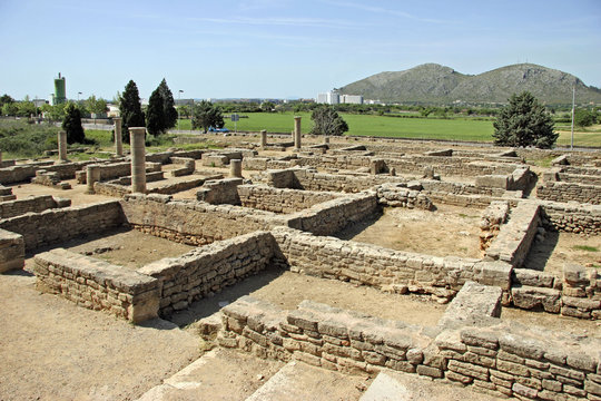 Roman archaeological field in Alcudia, Mallorca, Balearic Islands, Spain, Europe