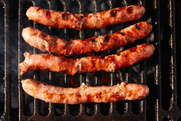 Barbecue sausages in a row