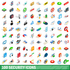 100 security icons set, isometric 3d style