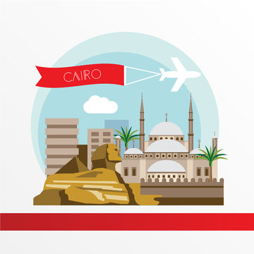 Cairo detailed silhouette. Trendy stylish colorful landmarks.