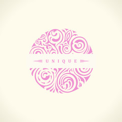 Round calligraphic emblem. Vector floral symbol for cafe