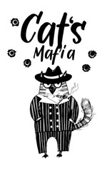 Cat´s mafia.Funny cats.Vector sketch illustration.