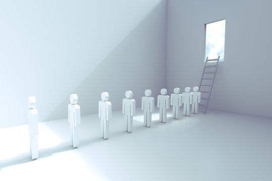3d rendering of empty room with laddar and open window