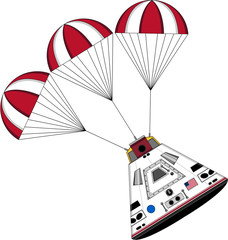 Cartoon Space Capsule with Parachutes - 142114542
