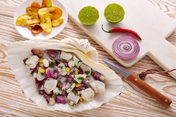 Ceviche peruvian recipe with fried banana
