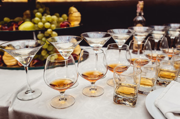 Beautiful row line of martini on a party
