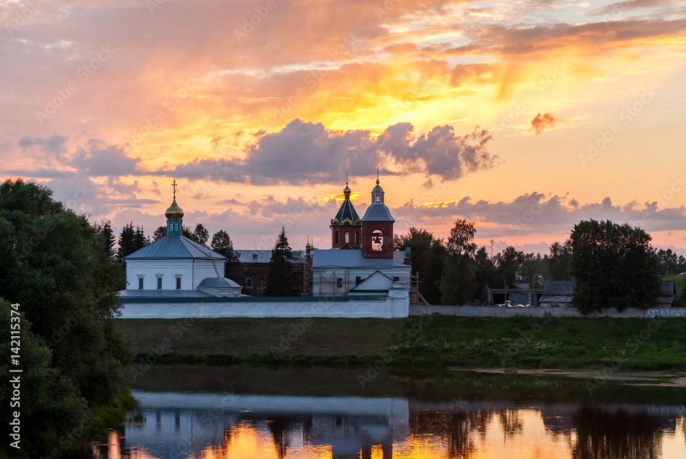 Canvas Prints View on the Holy Spirit Monastery in sunset in Borovichi, Russia