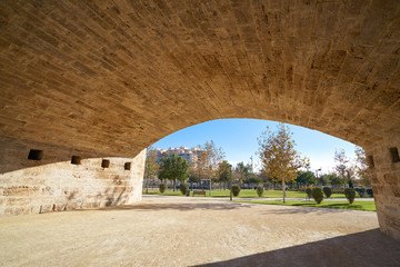 Serrano bridge in Valencia in Turia park Spain