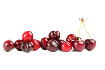 Ripe cherries isolated on a white background