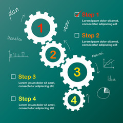 Business infographic template with gears cogwheels fsteps