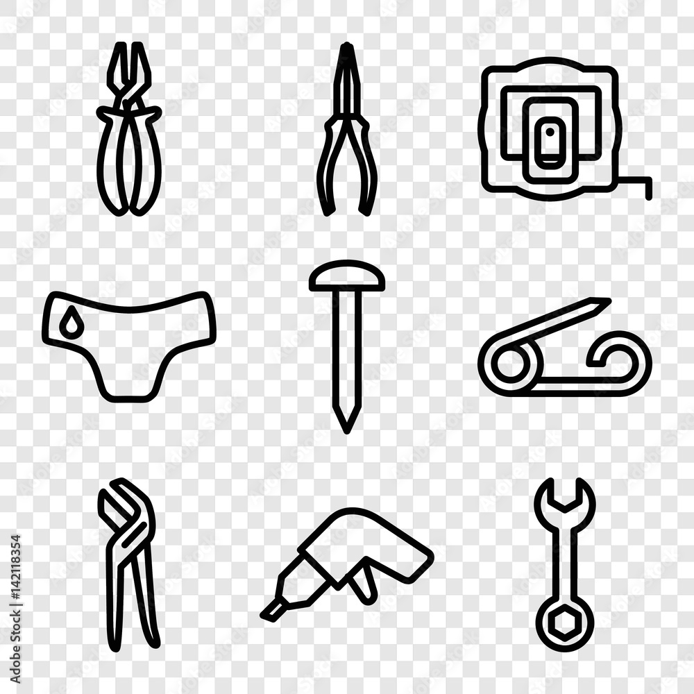 Poster set of 9 fix outline icons