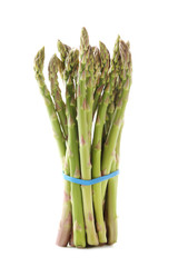 Heap of green asparagus isolated on a white background