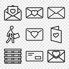 Set of 9 mail outline icons