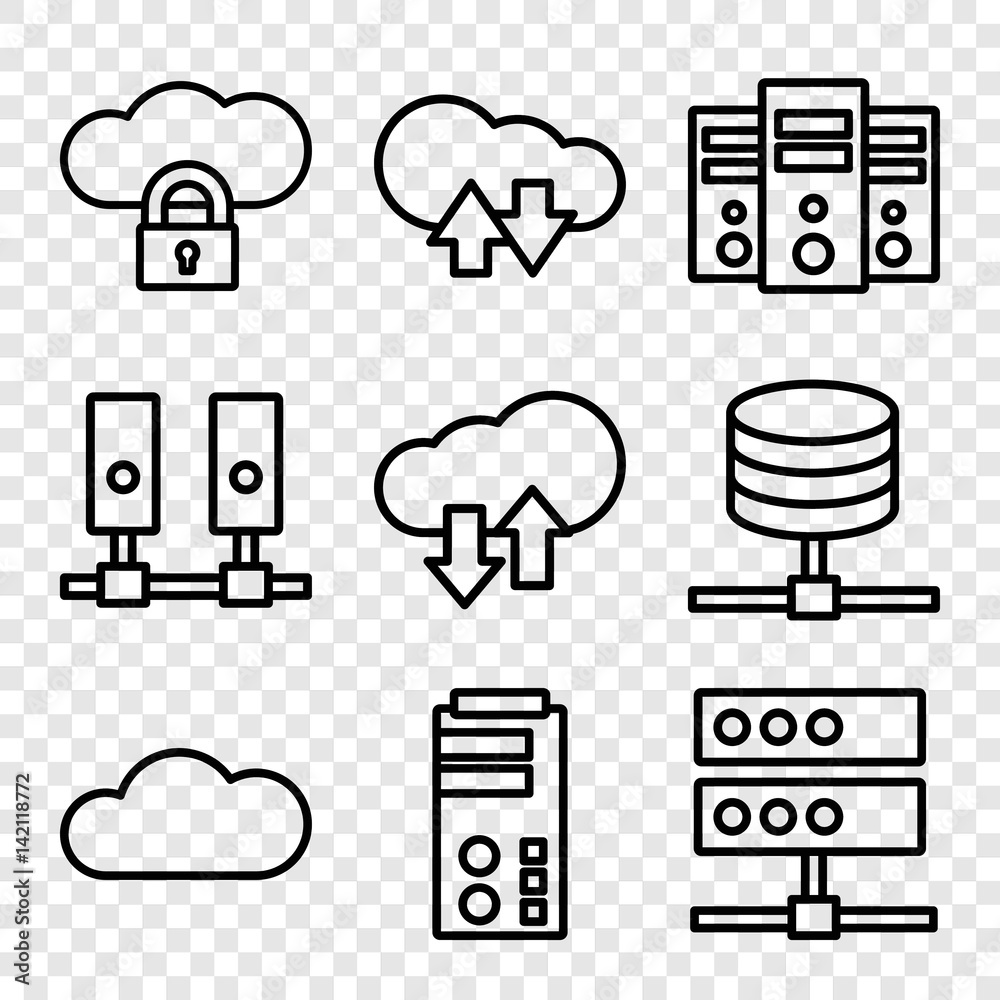 Poster set of 9 hosting outline icons