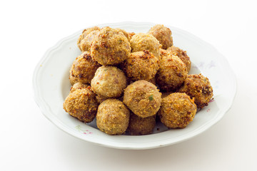 Fried meat meatballs in oil